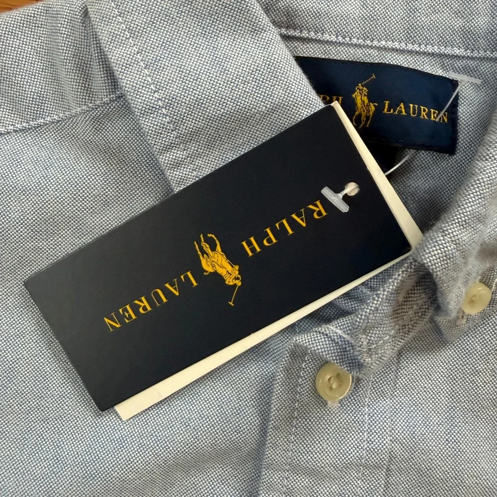 NWT Ralph Lauren Boys Blue Cotton Oxford Long Sleeve Button Down Shirt Size 5